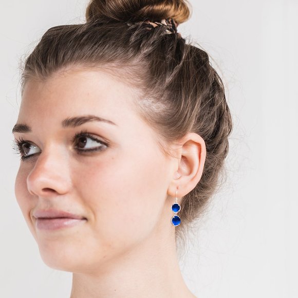 Recycled Vintage 1960's Cobalt Skin Cream Jar Sterling Silver Double Take Earrin - Picture 5 of 5